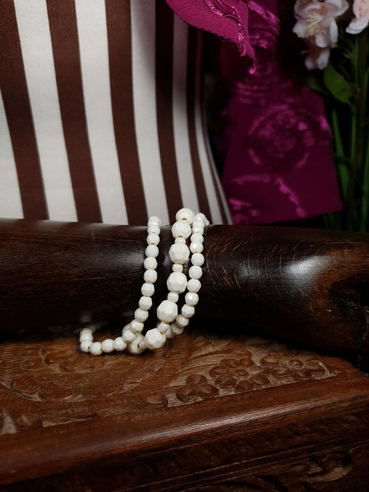 Vintage 1970s White Bead Bracelets Set Of Three Retro Bracelet