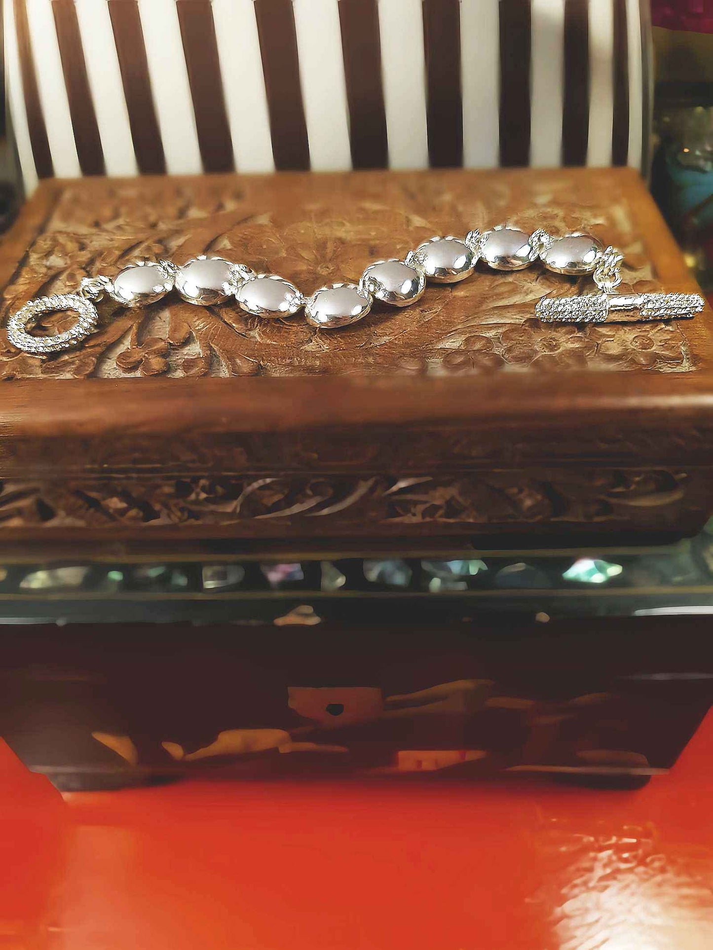 Vintage 1980s Chunky Rhinestone Bracelet Toggle Silver Tone