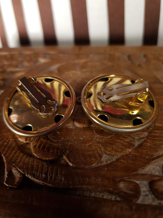 Vintage 1980s Dome Earrings Gold Tone Clip-On Textured Retro