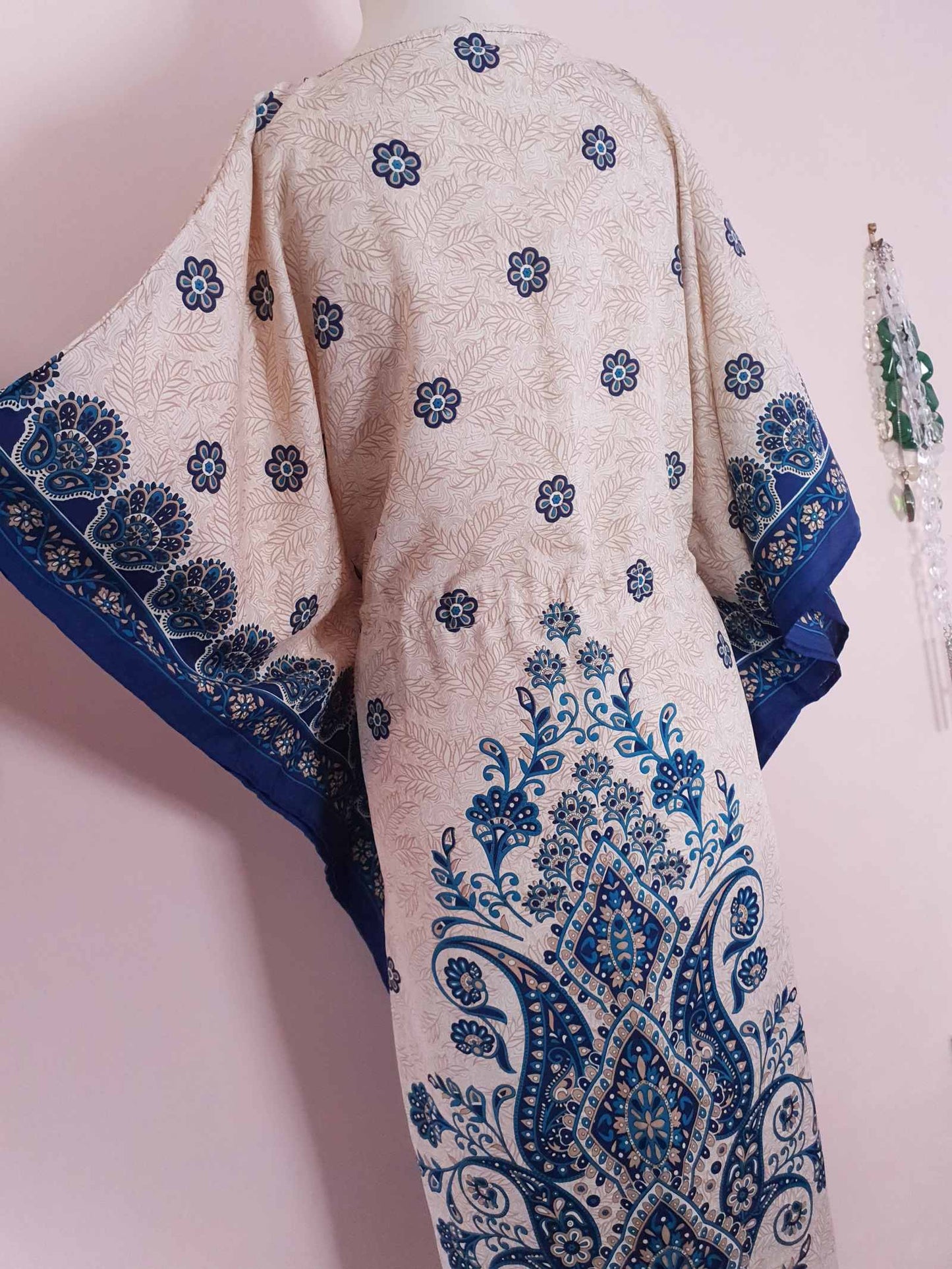 Vintage Blue Floral Boho Kaftan 1980s Bohemian Caftan Maxi Long