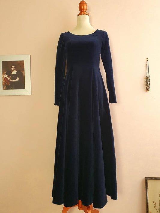English Classics - Vintage 1990S Laura Ashley Navy Blue Velvet Dress - Size 8