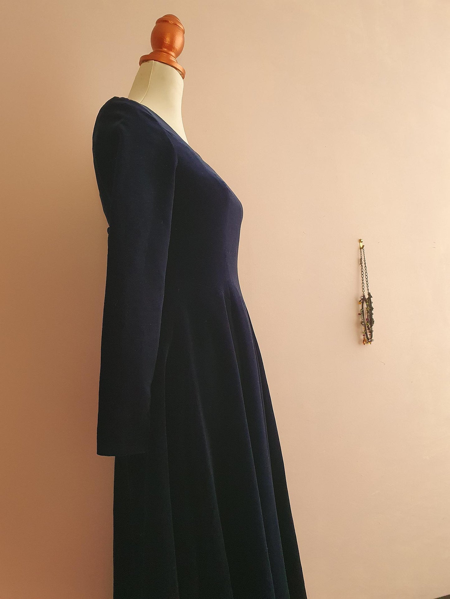 English Classics - Vintage 1990S Laura Ashley Navy Blue Velvet Dress - Size 8