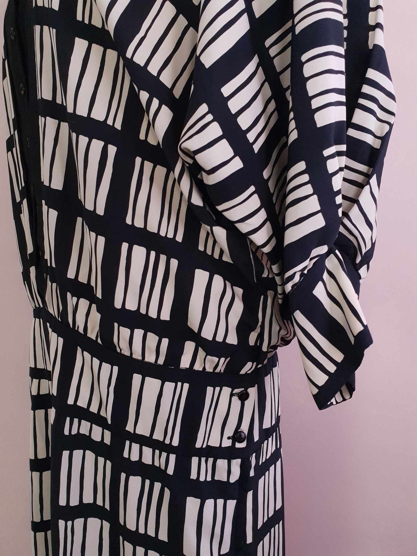 Vintage 1980s Maggy London Dress Black White Geometric Print Retro - Size 12