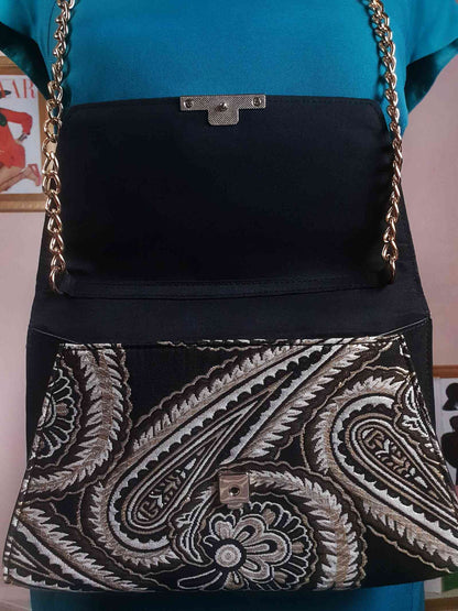 Vintage 1980s Paisley Handbag Chain Shoulder Bag Retro Glamour