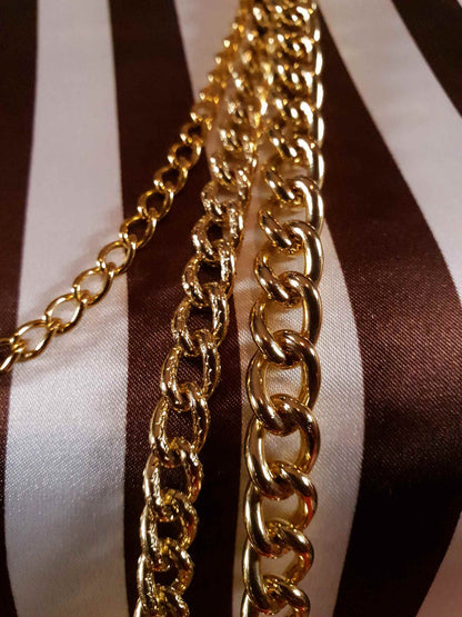 Vintage Gold Tone Chain Statement Necklace 1980s Curb Link Three Tier