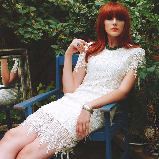 Vintage 1980s White Cocktail Dress Lace Party Evening Midi Wedding - Size 12