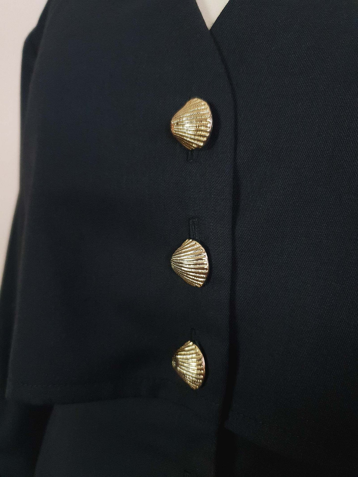 Vintage 1980s Black Dress Midi Gold Shells Retro - Size 12
