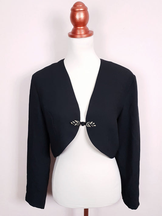 Classic 1980s Vintage Black Bolero Jacket - Size 14