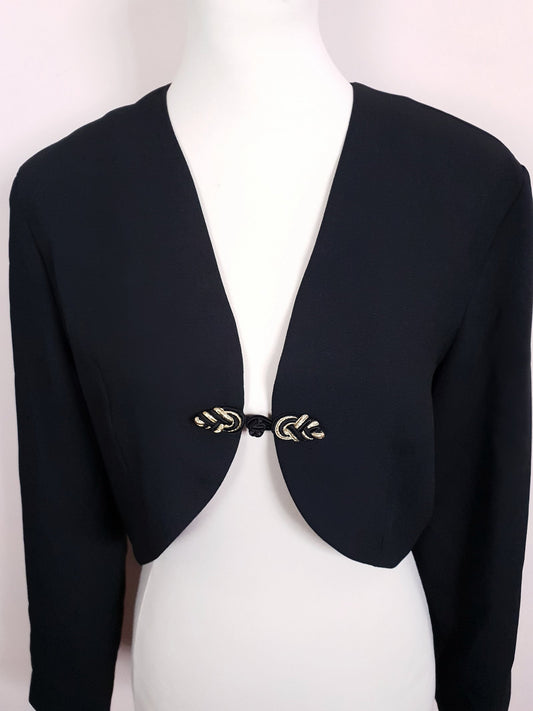 Classic 1980s Vintage Black Bolero Jacket - Size 14