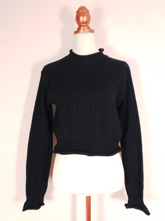 Vintage 1980s Black Knit Jumper Size 12 Pullover Sweater
