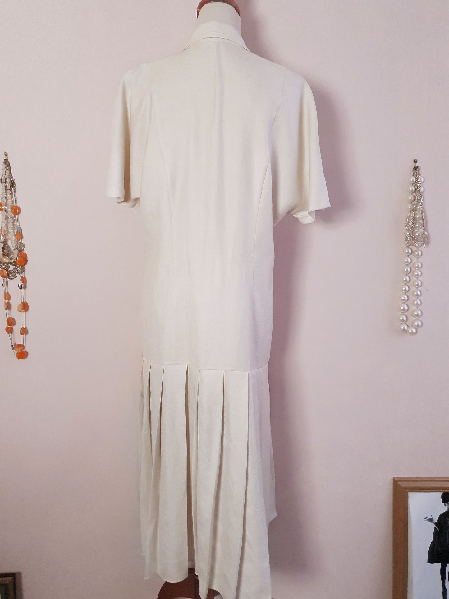 Vintage 1980s Alexon Cream Drop Waist Pleat Dress - English Classics Size 14