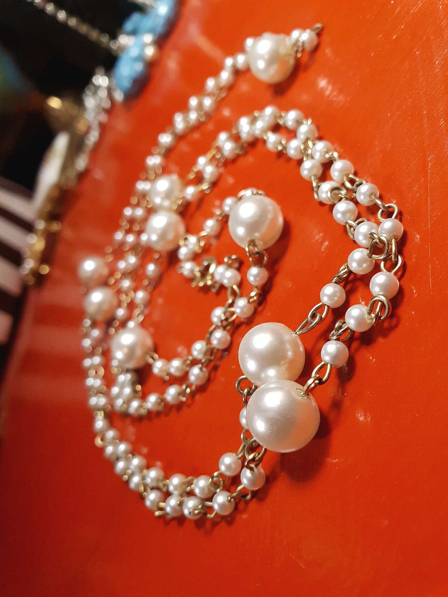 Vintage 1980s White Faux Pearl Necklace 46" Long