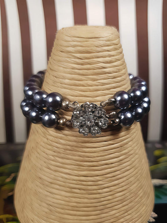 Vintage 1980s Grey Pearl Bracelet Double Strand Glass Pearls