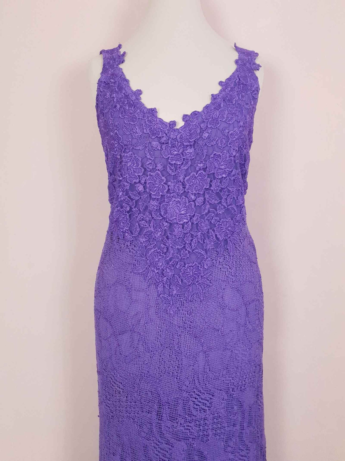 Vintage 1980s Purple Lace Dress Suit Jacket Lilac Cocktail Evening Maxi - Size 14 - 16