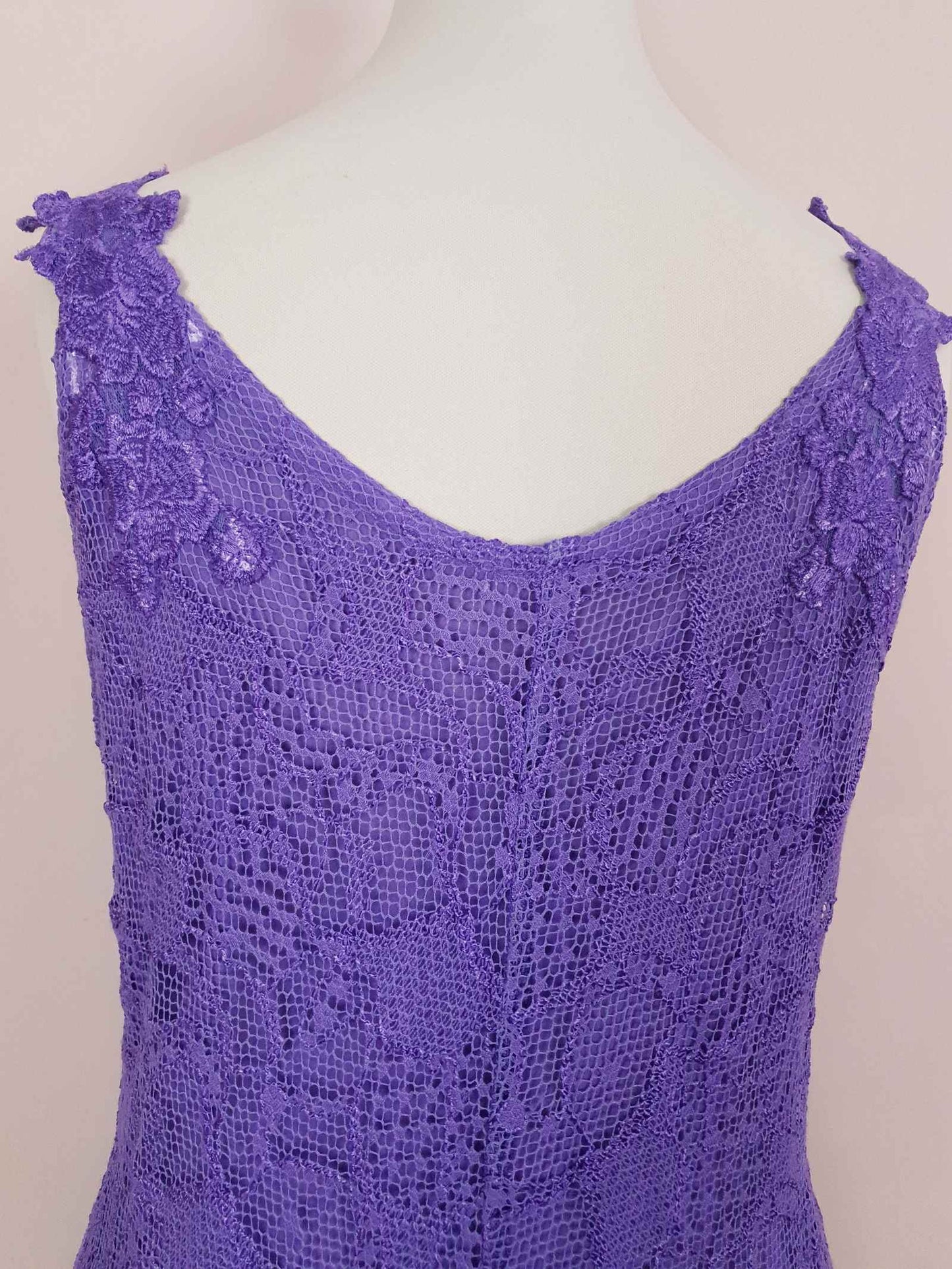 Vintage 1980s Purple Lace Dress Suit Jacket Lilac Cocktail Evening Maxi - Size 14 - 16