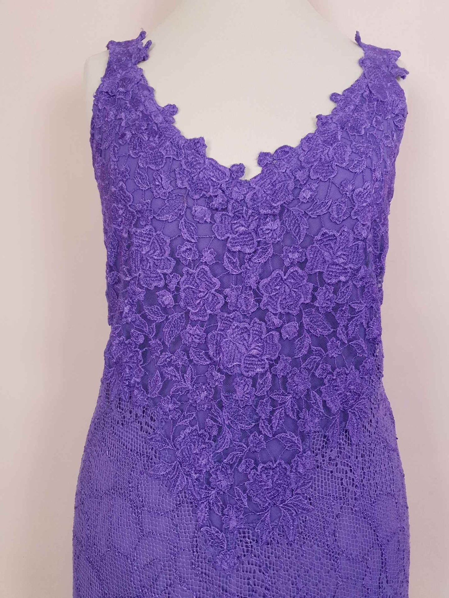 Vintage 1980s Purple Lace Dress Suit Jacket Lilac Cocktail Evening Maxi - Size 14 - 16