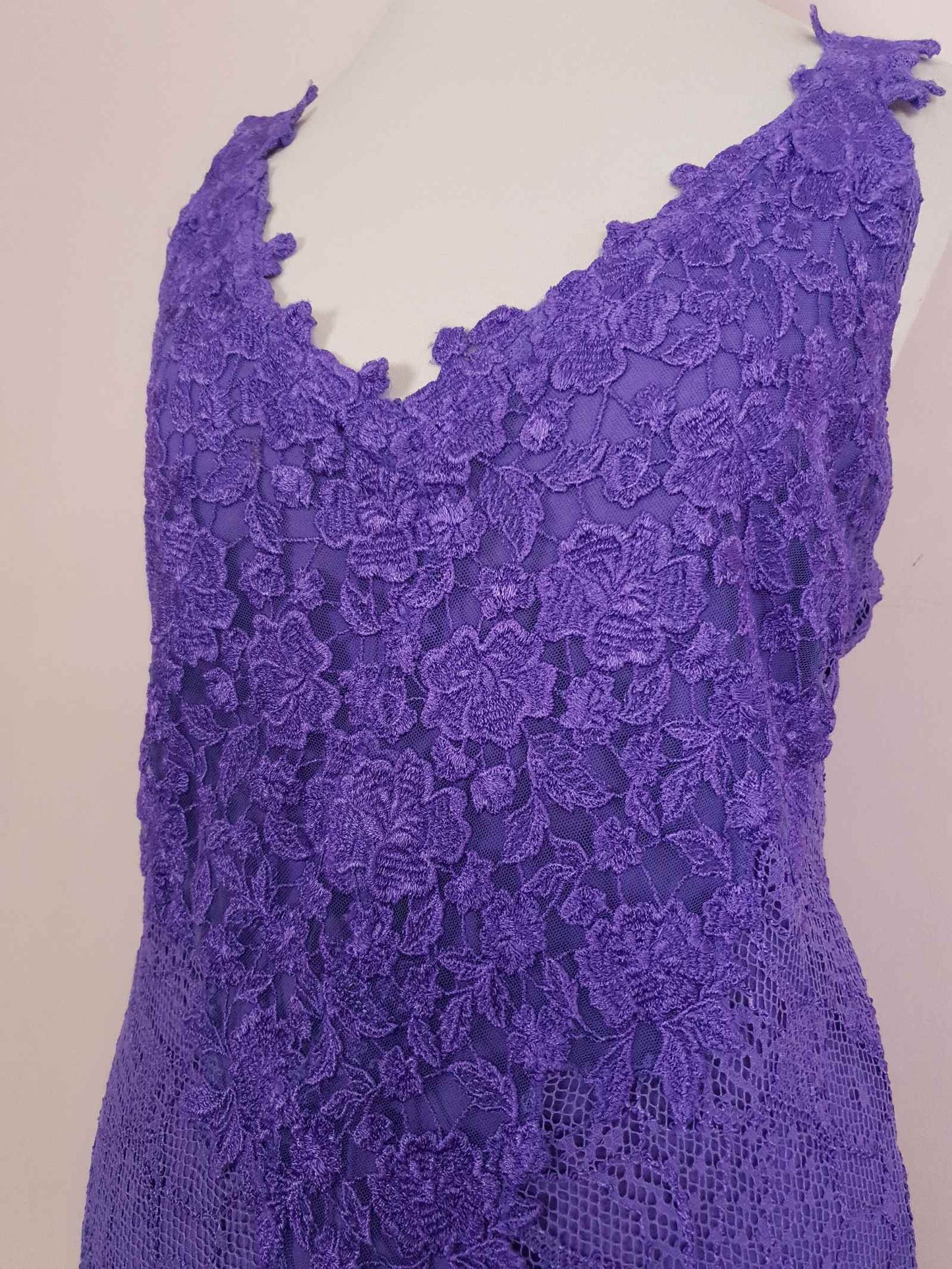 Vintage 1980s Purple Lace Dress Suit Jacket Lilac Cocktail Evening Maxi - Size 14 - 16