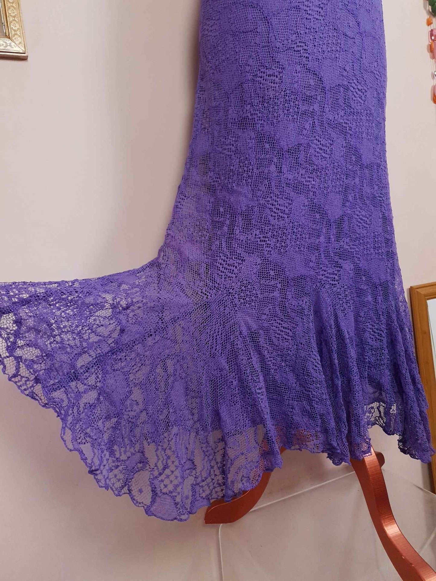 Vintage 1980s Purple Lace Dress Suit Jacket Lilac Cocktail Evening Maxi - Size 14 - 16