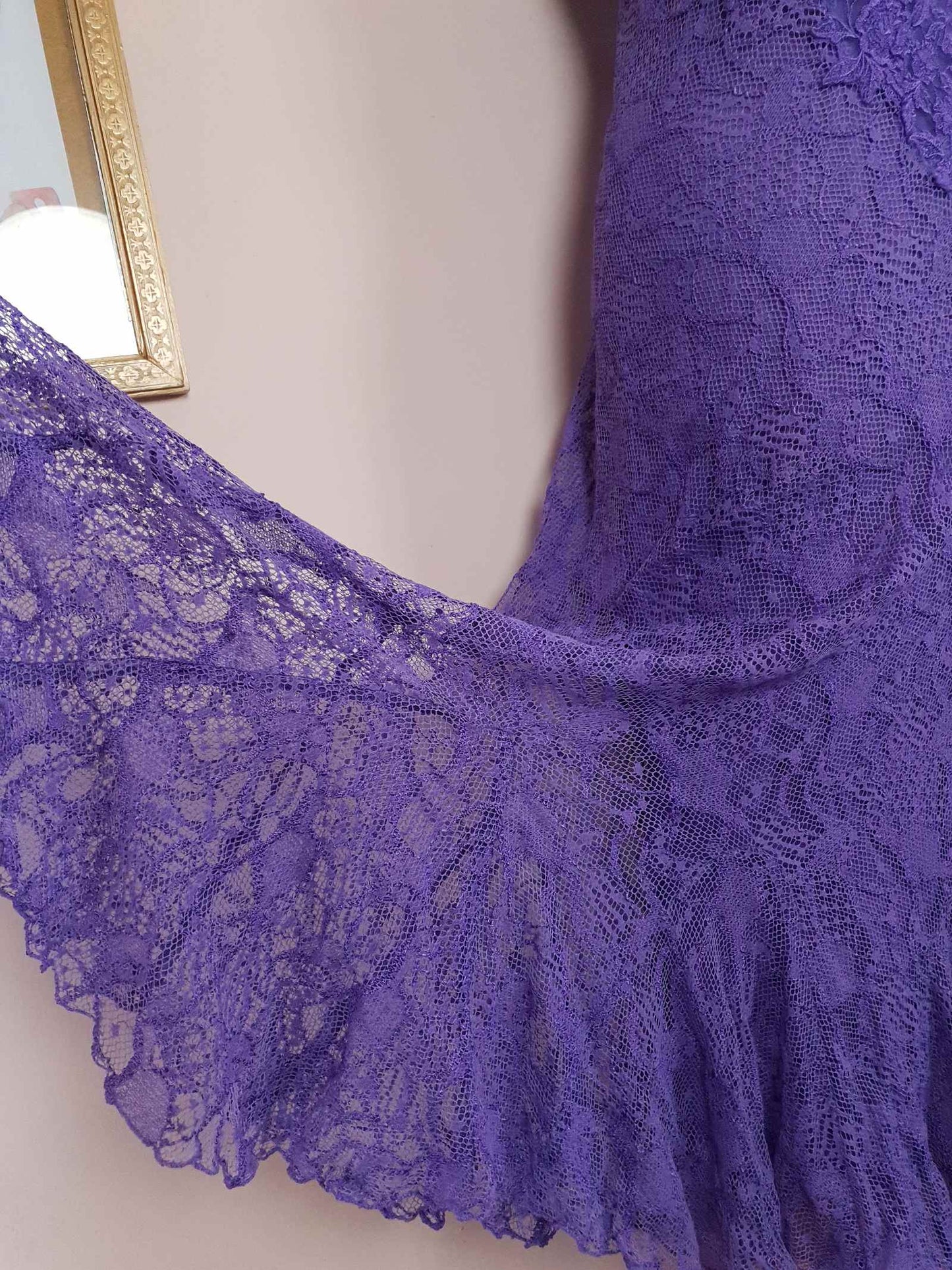 Vintage 1980s Purple Lace Dress Suit Jacket Lilac Cocktail Evening Maxi - Size 14 - 16