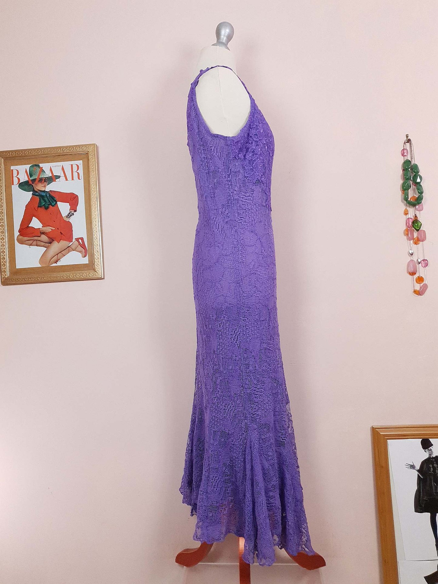 Vintage 1980s Purple Lace Dress Suit Jacket Lilac Cocktail Evening Maxi - Size 14 - 16