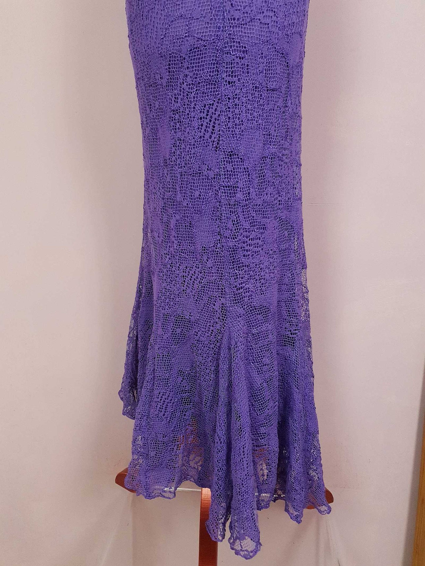 Vintage 1980s Purple Lace Dress Suit Jacket Lilac Cocktail Evening Maxi - Size 14 - 16