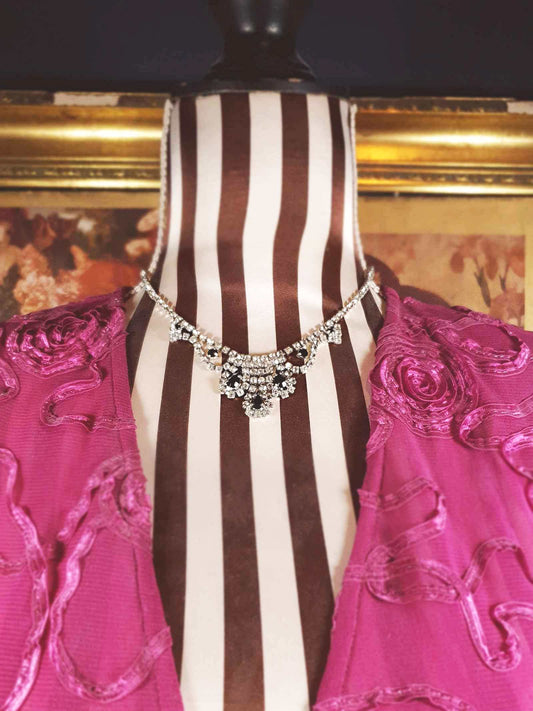 Vintage 1950s Rhinestone Necklace Choker Clear Black