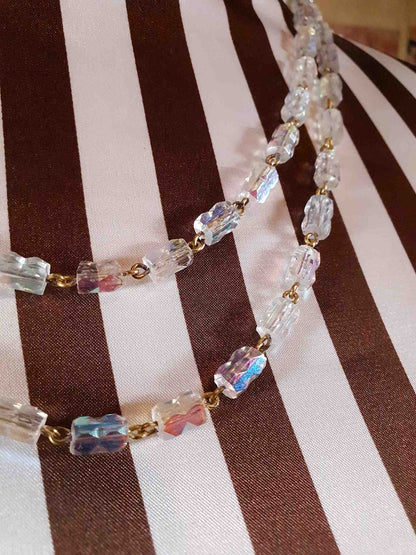 Vintage 1960s Aurora Borealis Crystal Necklace 39.5" AB Rare