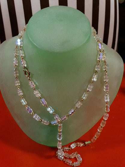 Vintage 1960s Aurora Borealis Crystal Necklace 39.5" AB Rare