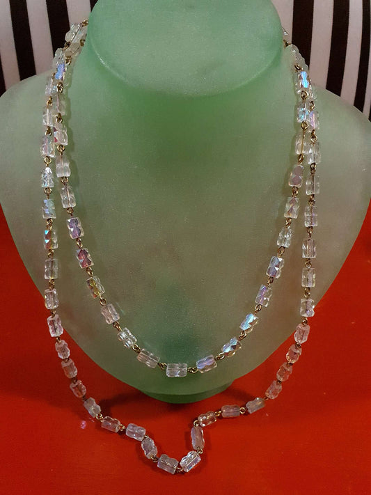 Vintage 1960s Aurora Borealis Crystal Necklace 39.5" AB Rare