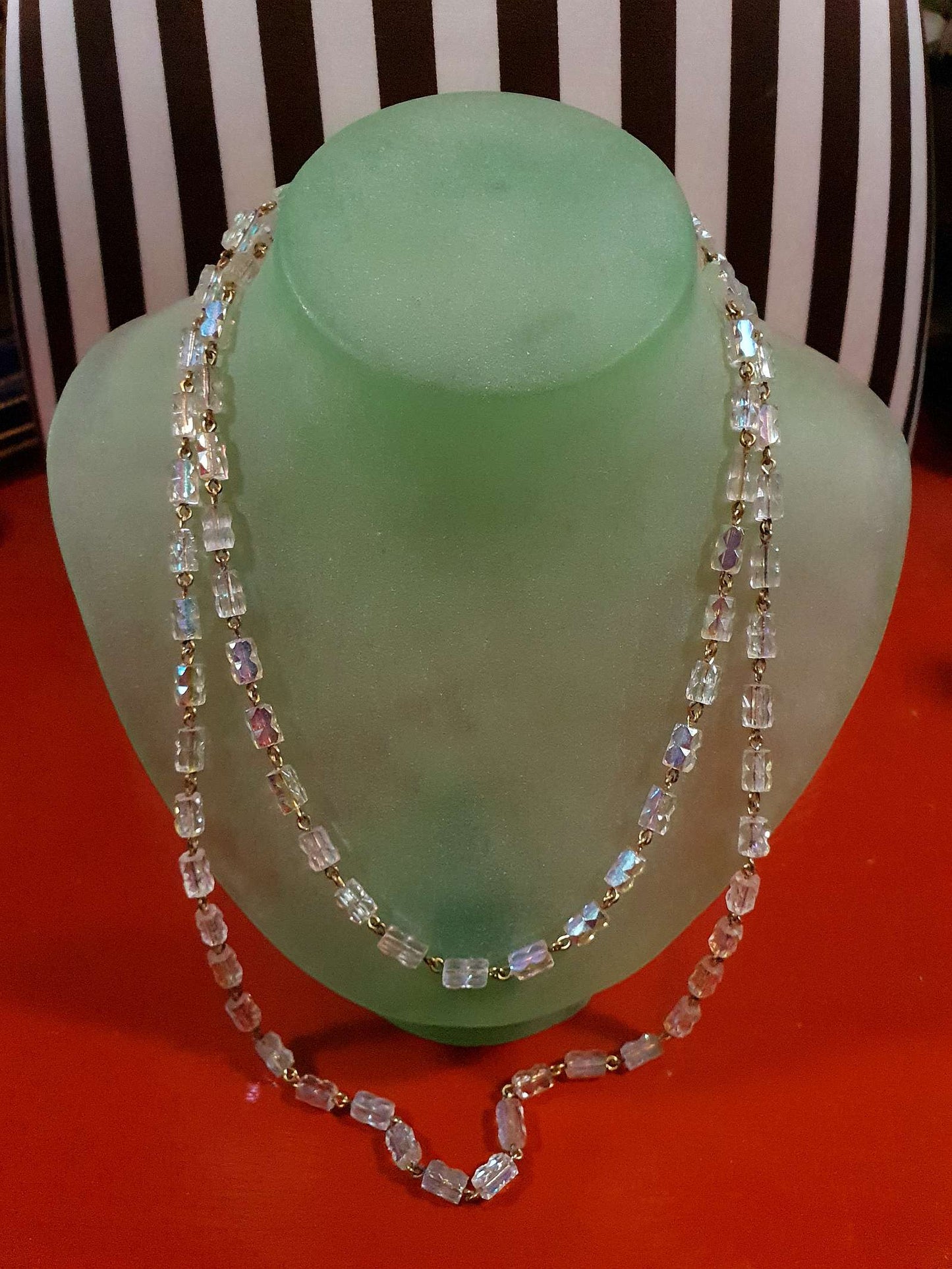 Vintage 1960s Aurora Borealis Crystal Necklace 39.5" AB Rare