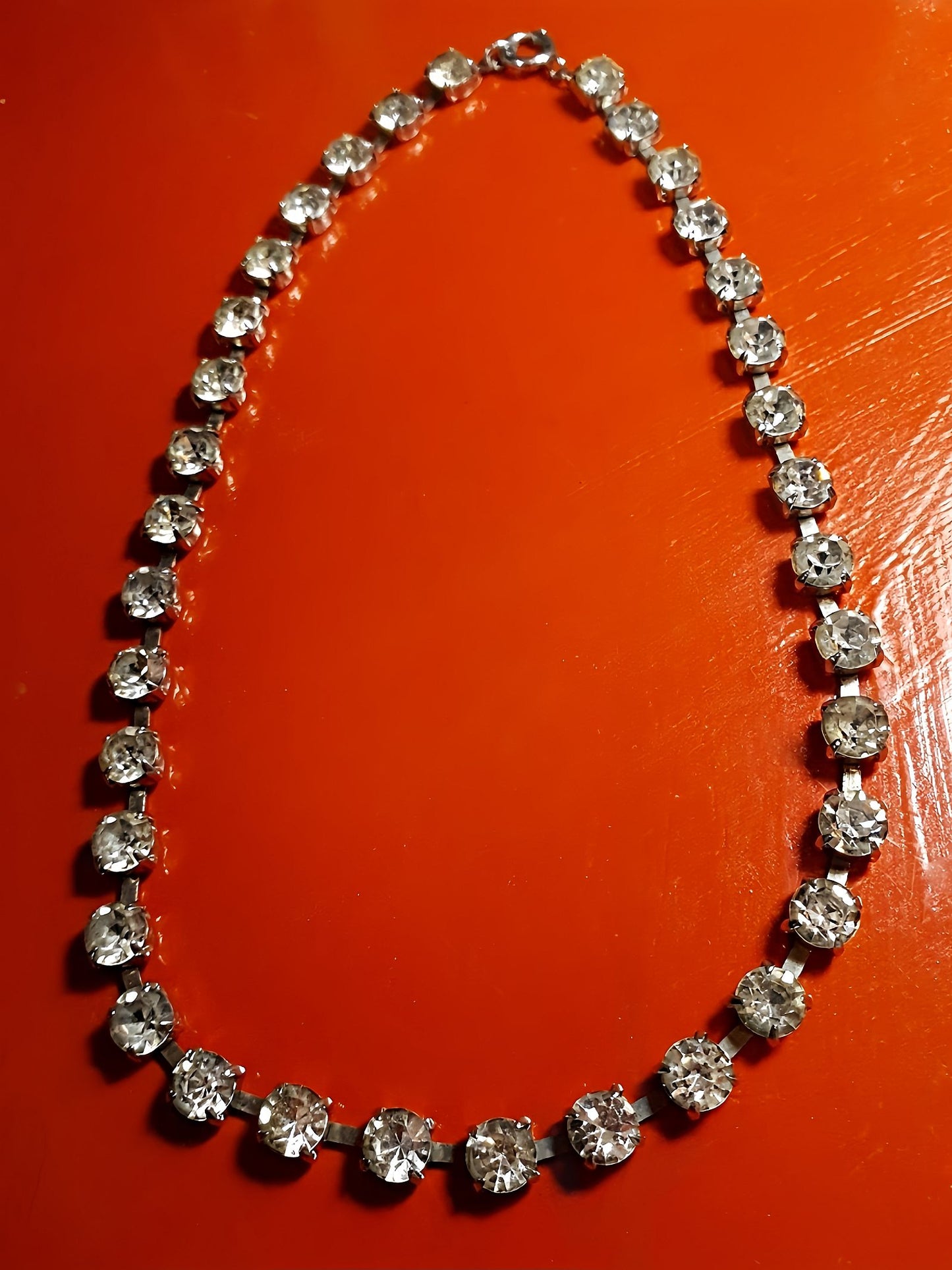 Vintage Clear Rhinestone Necklace Choker 15" 1960s Retro