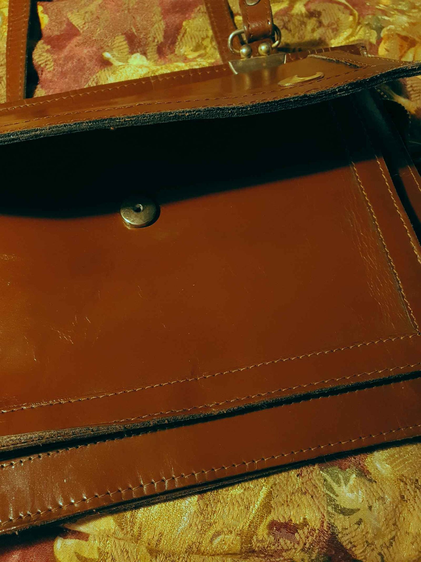 Vintage 1970s Large Brown Leather Shoulder Bag Handbag Retro 70s