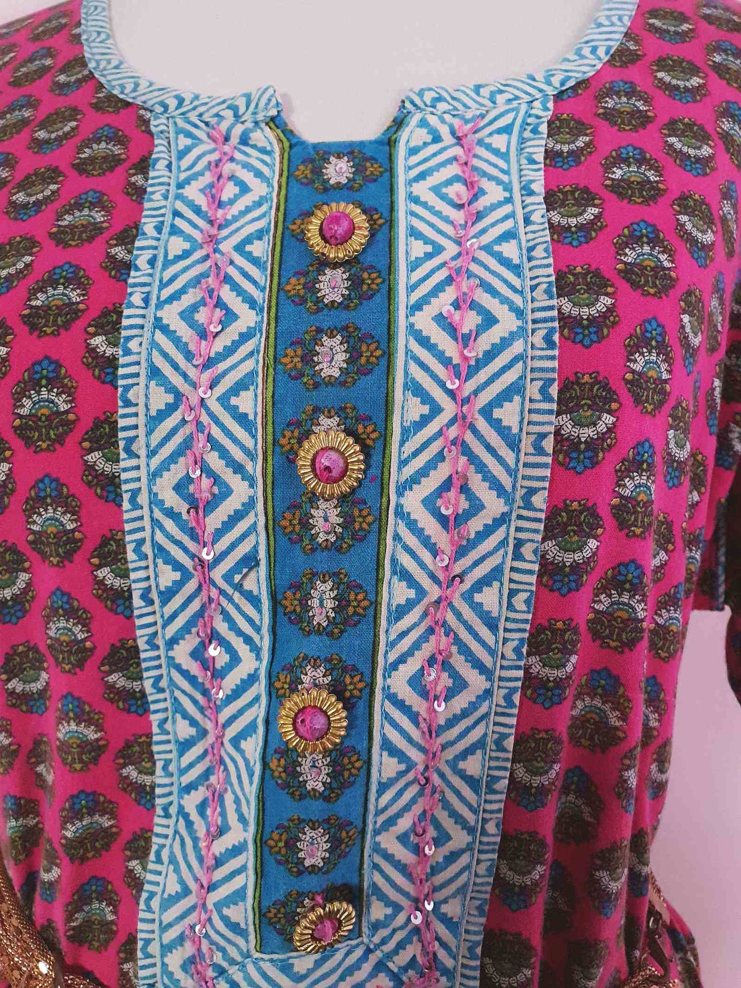 Vintage 1970s Pink Cotton Boho Kaftan Bohemian Caftan Retro Ladies