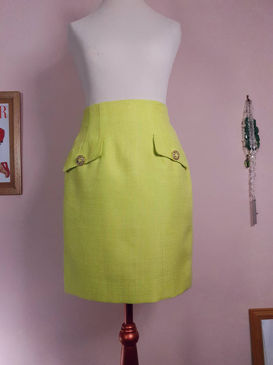 Vintage 1980s Lime Green Mini Skirt - Size 6