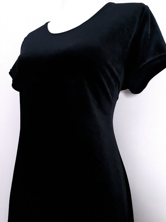 Black Velvet Vintage 1980s Maxi Dress - Size 16
