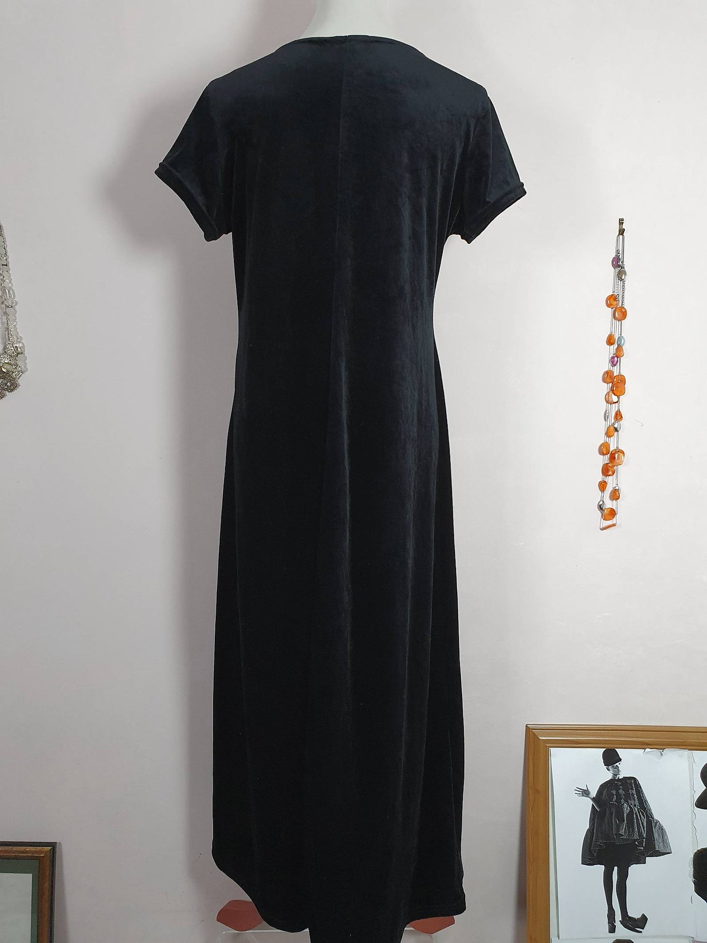 Black Velvet Vintage 1980s Maxi Dress - Size 16