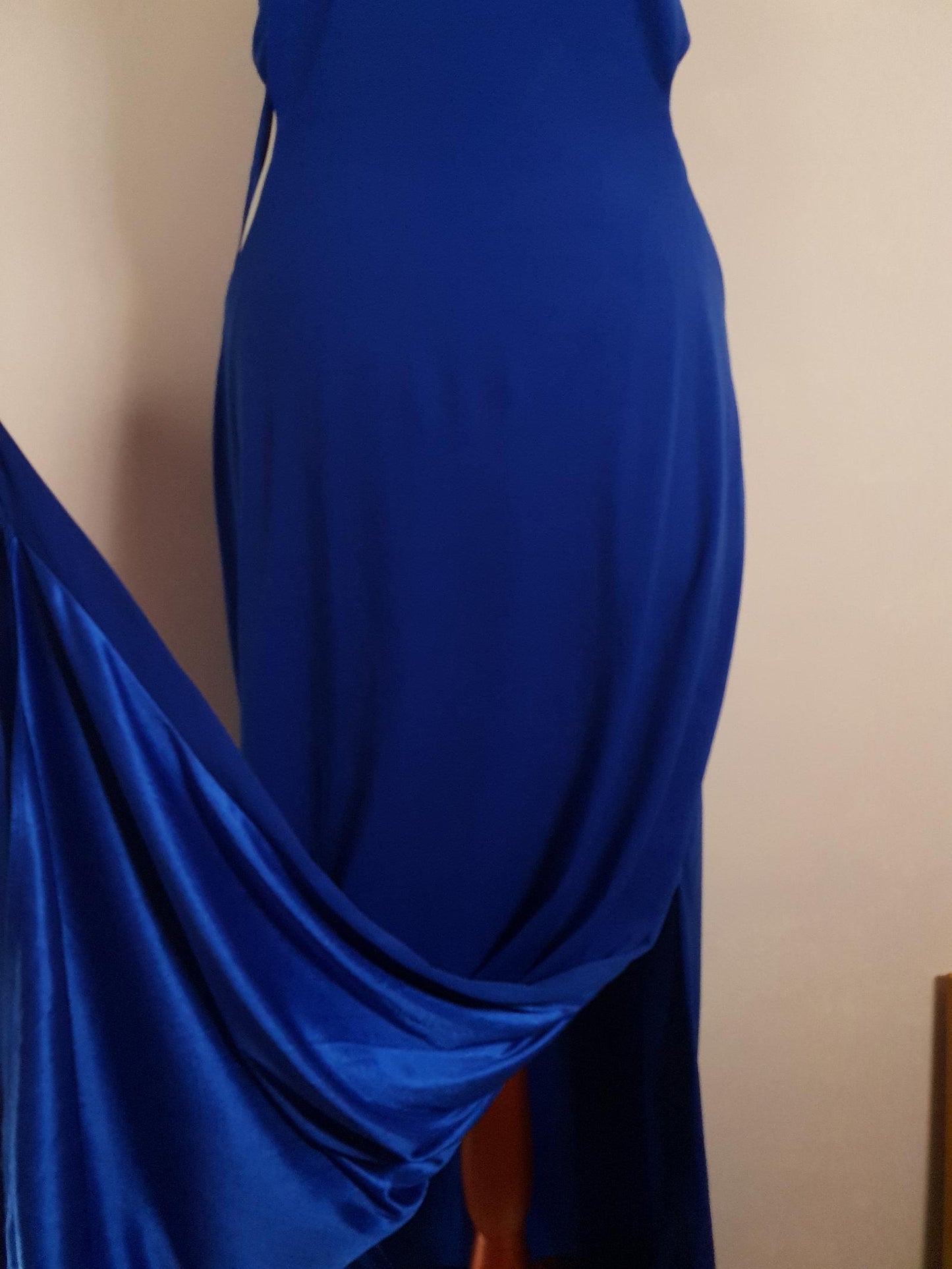 Vintage 1980s Blue Cocktail Dress Beaded Evening Gown Size 12/14 Party Maxi