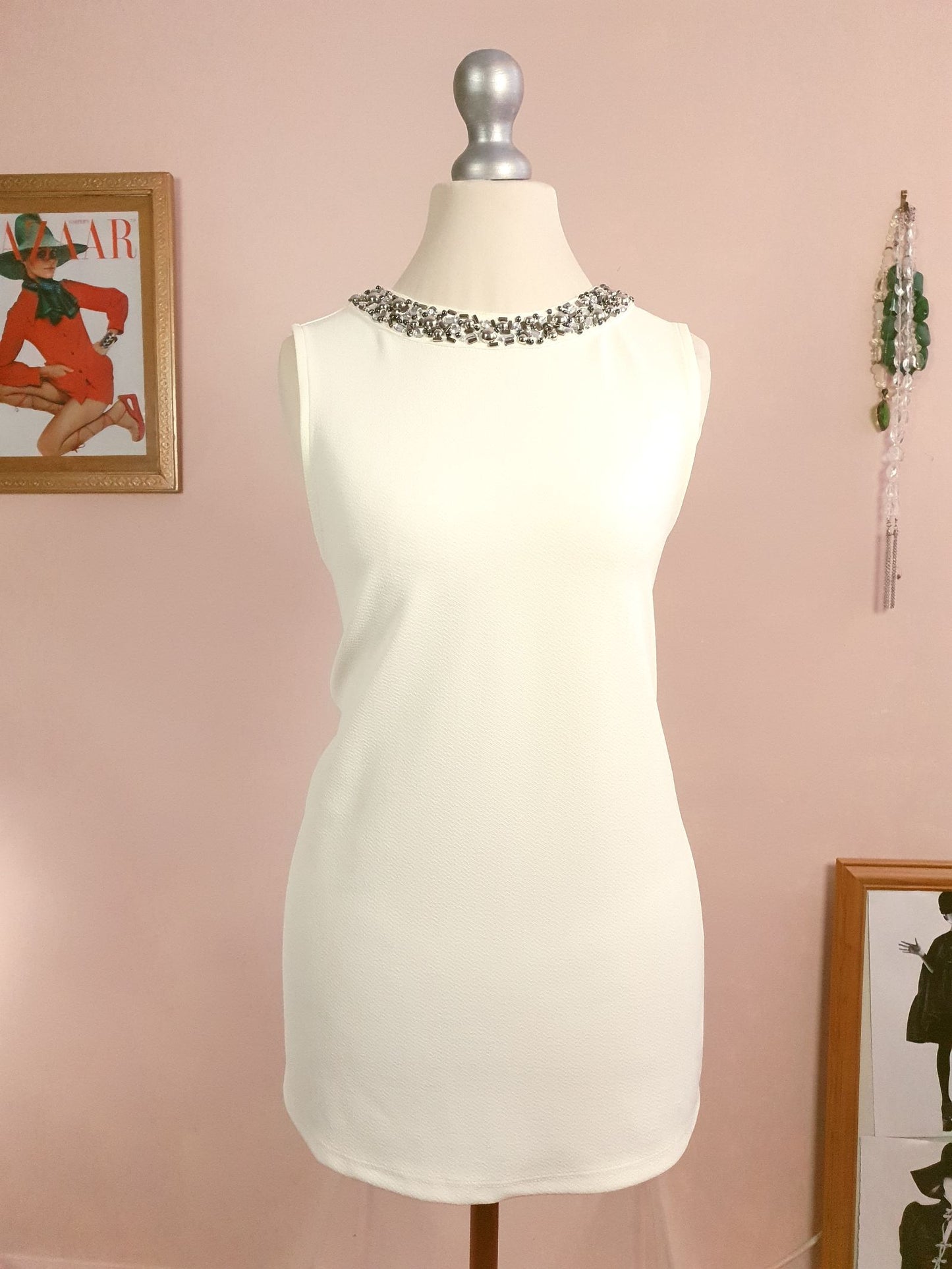 Vintage 1980s Cream Beaded Top Sleeveless Size 12 Rhinestone Party Evening