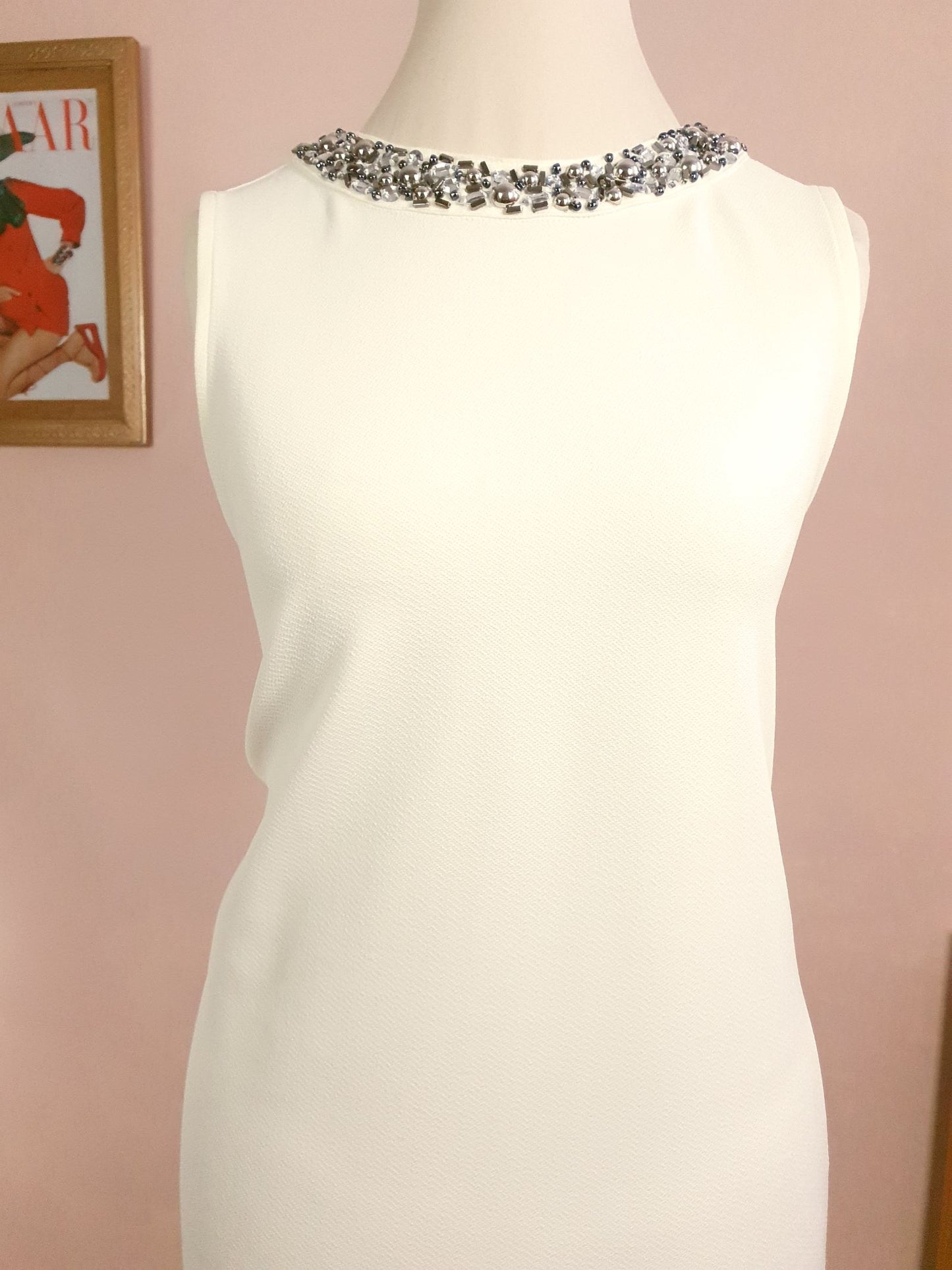 Vintage 1980s Cream Beaded Top Sleeveless Size 12 Rhinestone Party Evening