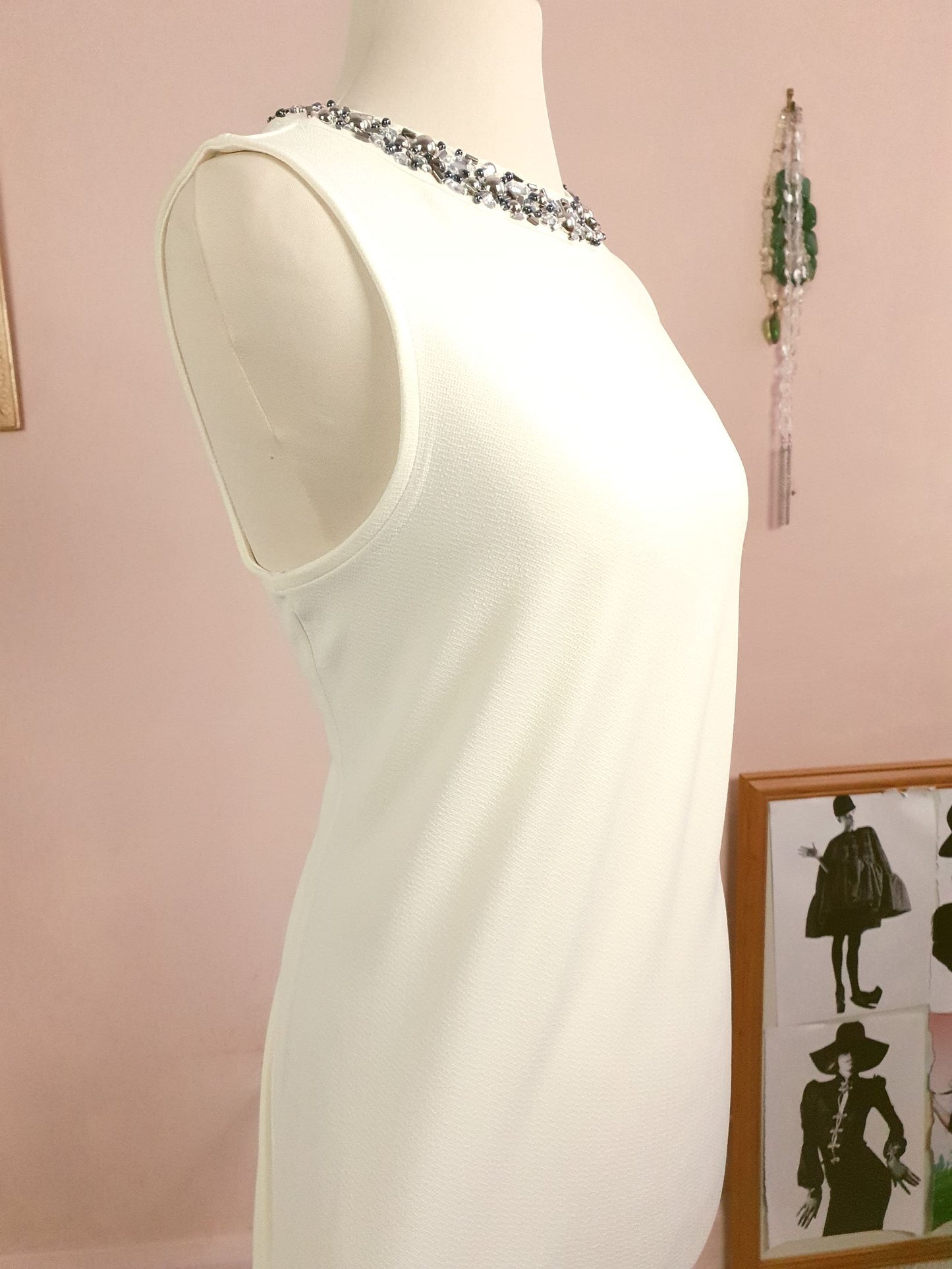 Vintage 1980s Cream Beaded Top Sleeveless Size 12 Rhinestone Party Evening