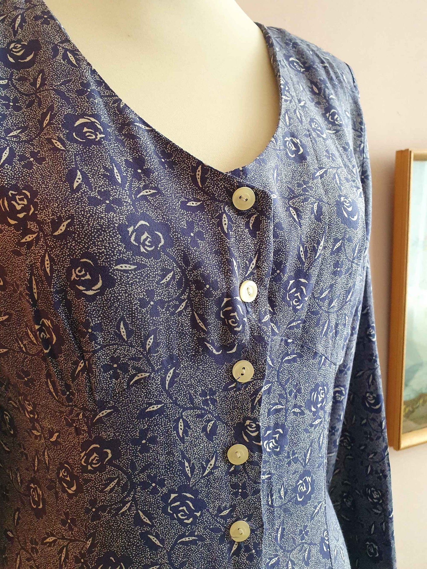 Vintage 1980s Purple Dress - Size 12 - Rose Floral Cottagecore Long