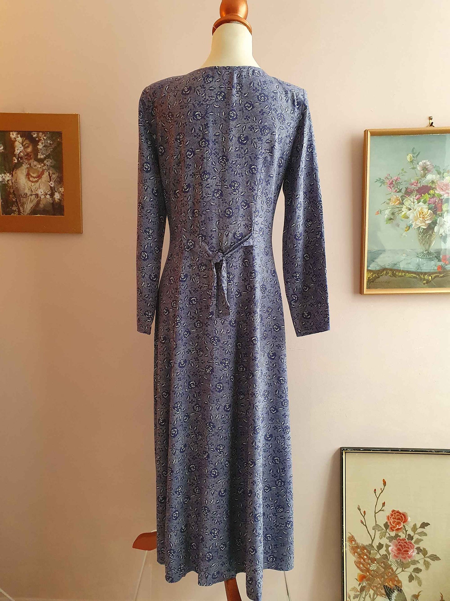 Vintage 1980s Purple Dress - Size 12 - Rose Floral Cottagecore Long