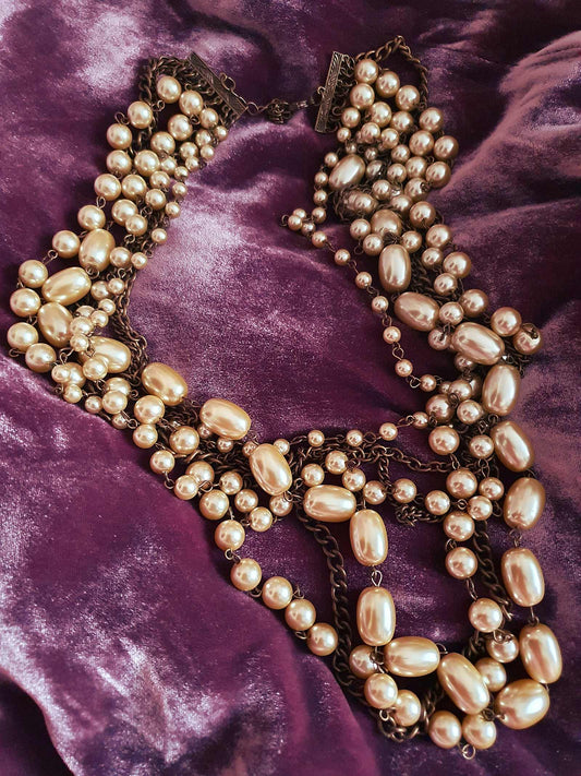Vintage 1990s Multi Strand Faux Pearl Statement Necklace