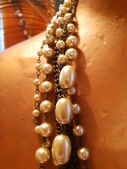 Vintage 1980s Multi Strand Faux Pearl Statement Necklace