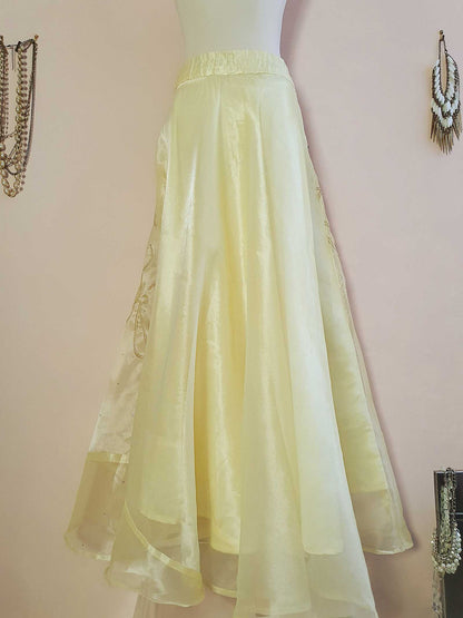 Vintage 1980s Pale Yellow Organza Skirt - Size 12