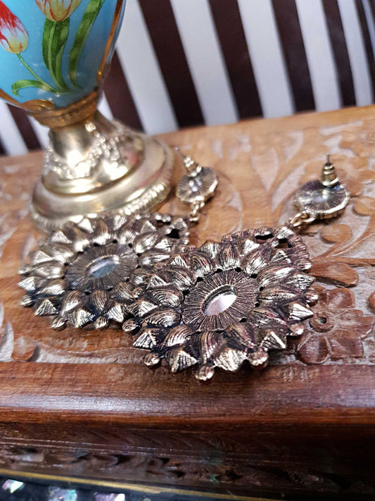 Vintage 1980s Grey Rhinestone Dangle Earrings Drop Victorian Revival