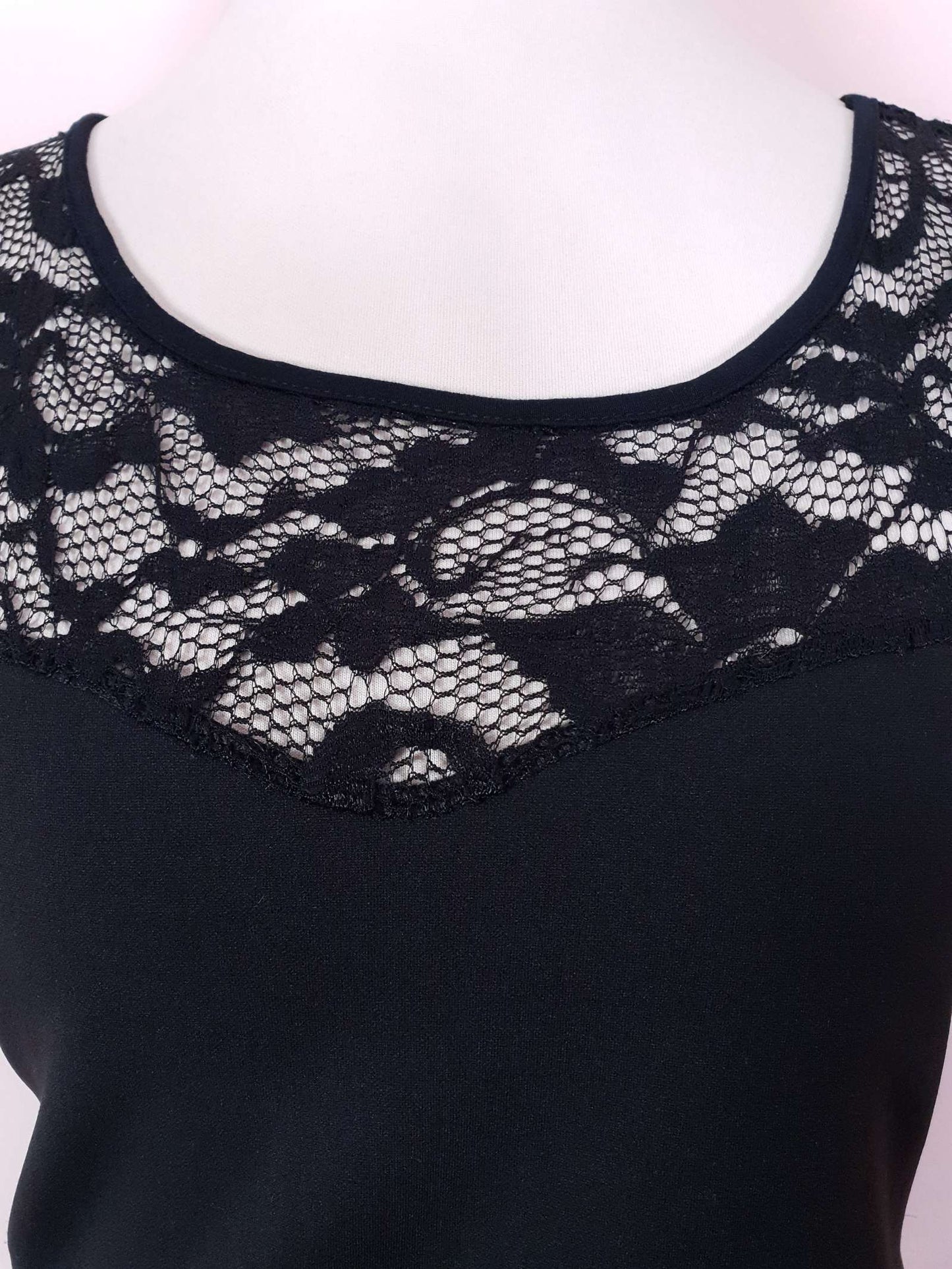 90s Vintage Black Evening Dress Size 12 LBD Fit & Flare Lace Chiffon Party