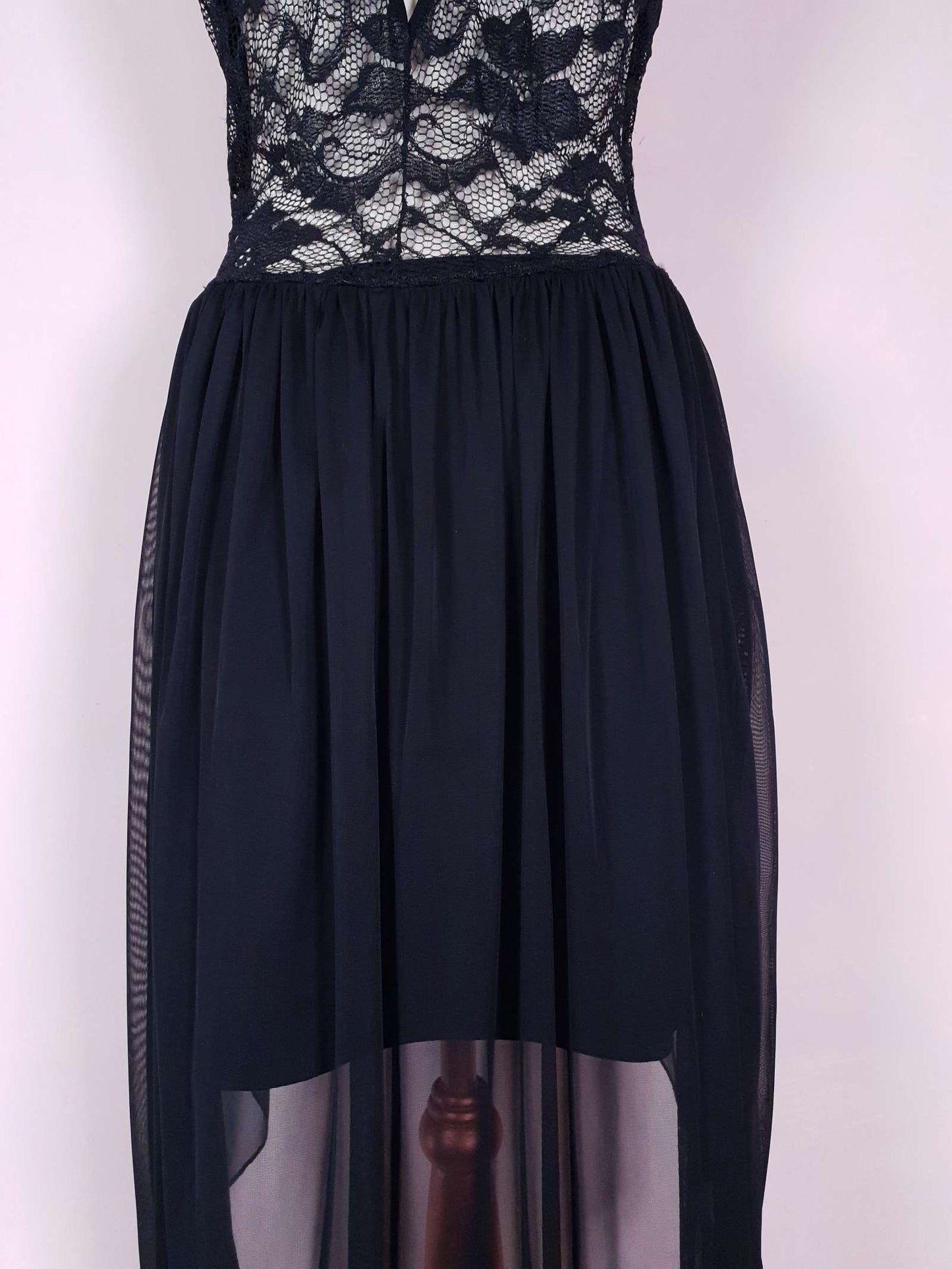 90s Vintage Black Evening Dress Size 12 LBD Fit & Flare Lace Chiffon Party