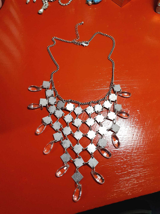 Vintage 90s Boho Metal Statement Necklace Rhinestone Bohemian