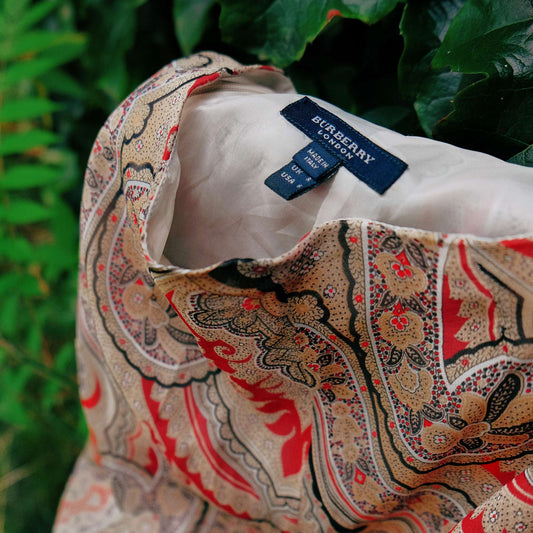 Burberry Paisley Silk Skirt Midi A Line Summer- Size 8 - Pre-Owned